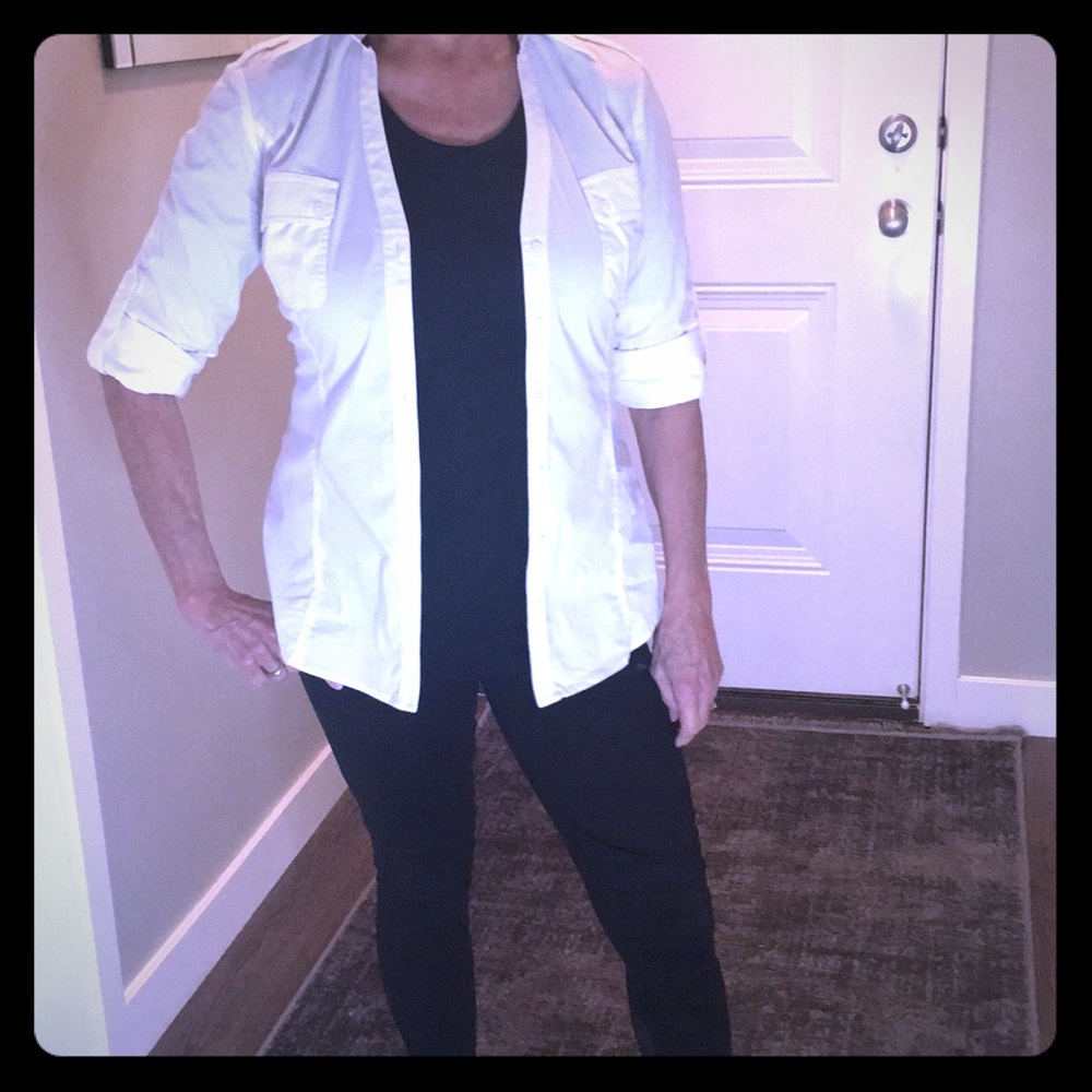 Express Design Studio White Collar Button Blouse